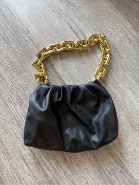 Black Chain-Handle Ruched Shoulder Bag